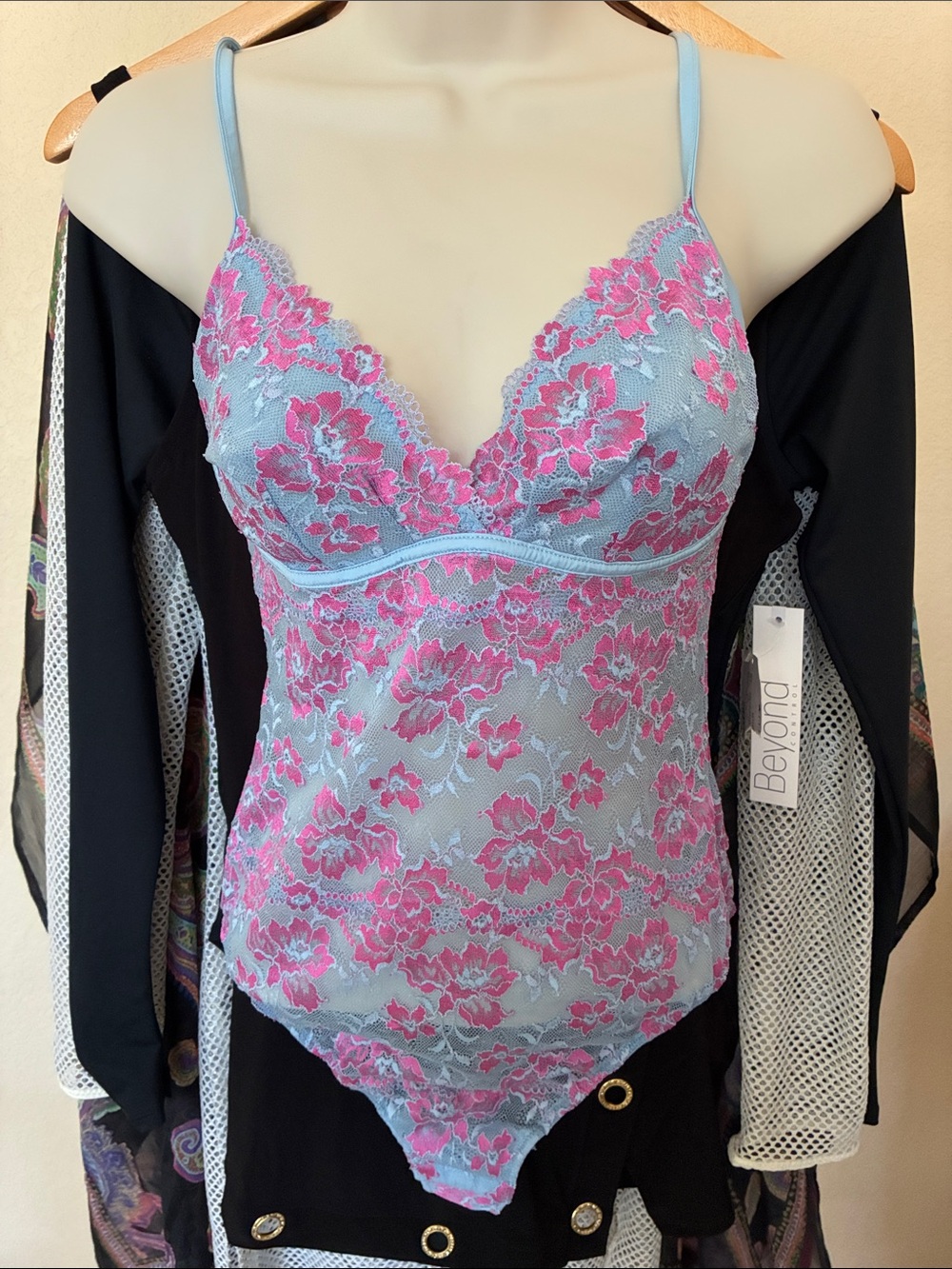 Cosabella Blue & Pink Floral Lace Chemise Bodysuit teddy Savona aasmani blue R